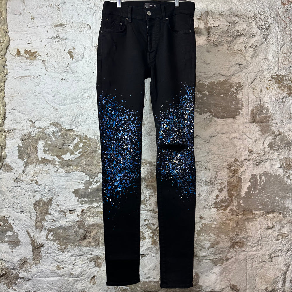 Amiri Crystal Paint Splatter Black Denim Jeans Sz 29