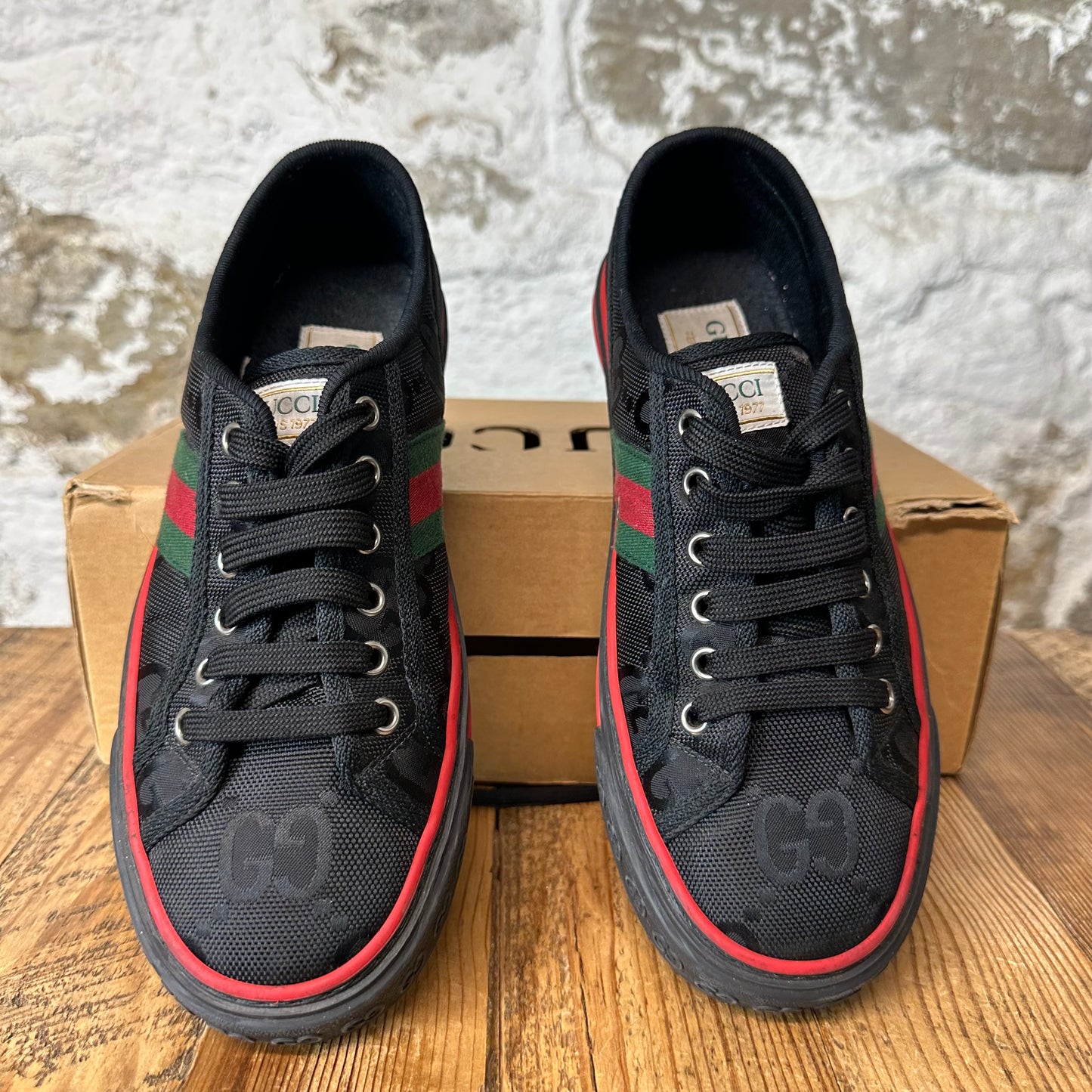 Gucci Tennis 1977 Black GG Monogram Sneaker Sz 6 (38.5)