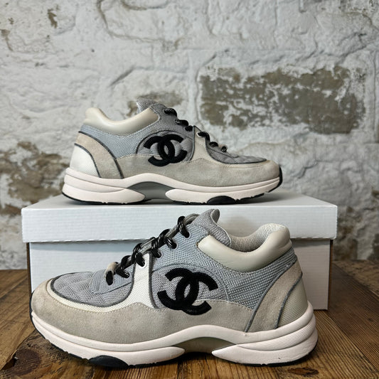 Chanel Black CC Triple Grey Trainer Sneaker Sz 7.5 (40.5)