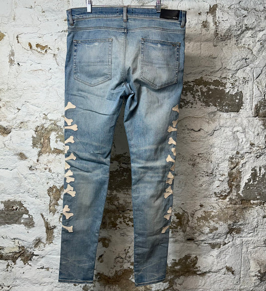 Amiri Cream Bones Blue Denim Jeans Sz 36