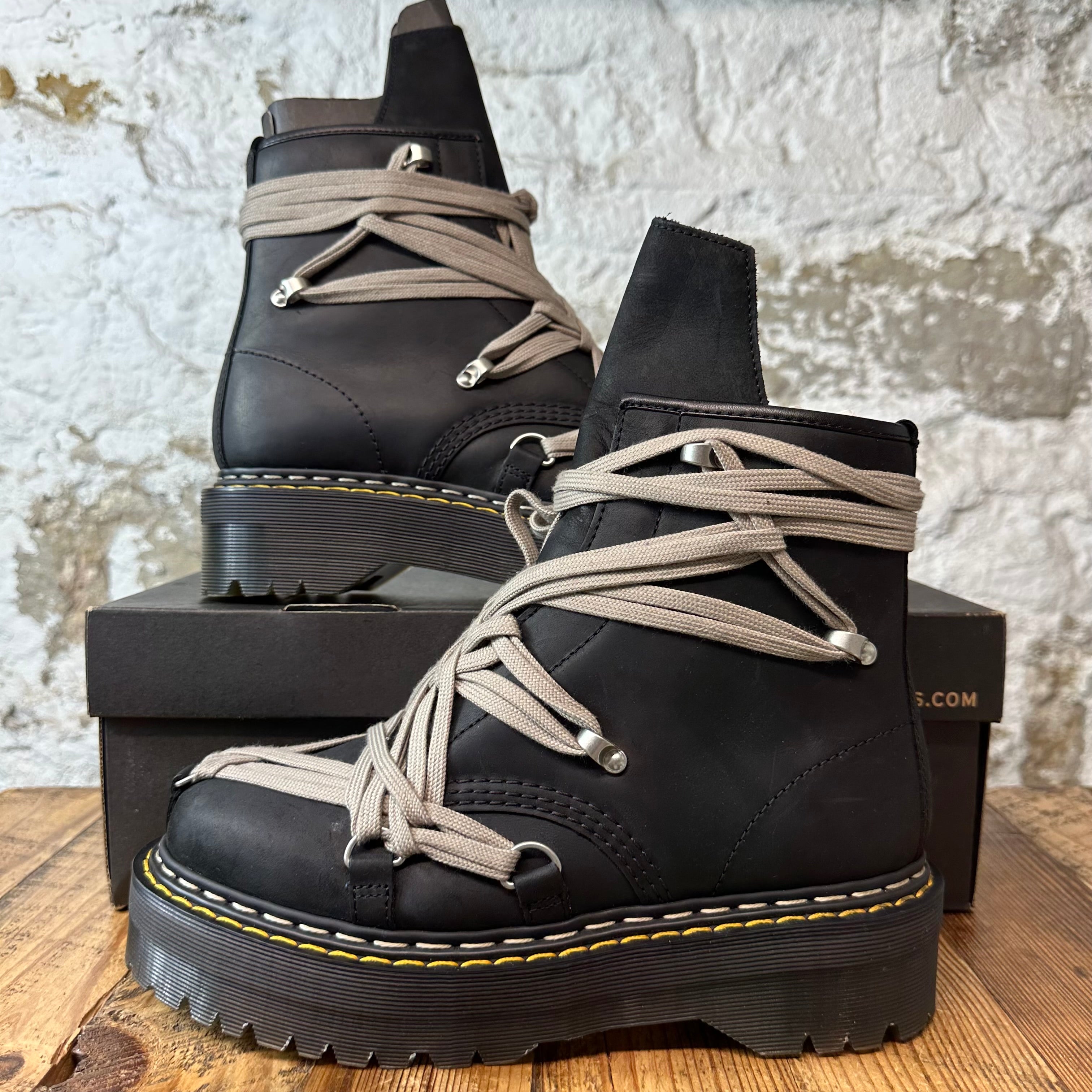 Rick Owens 1460 Quad Sole Megalace Boot Black Sz 9