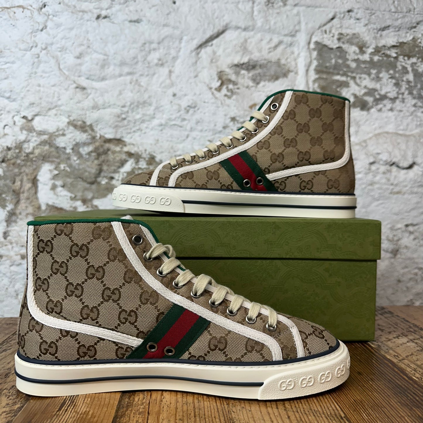 Gucci High Tennis 1977 Brown Monogram Sneaker Sz 7