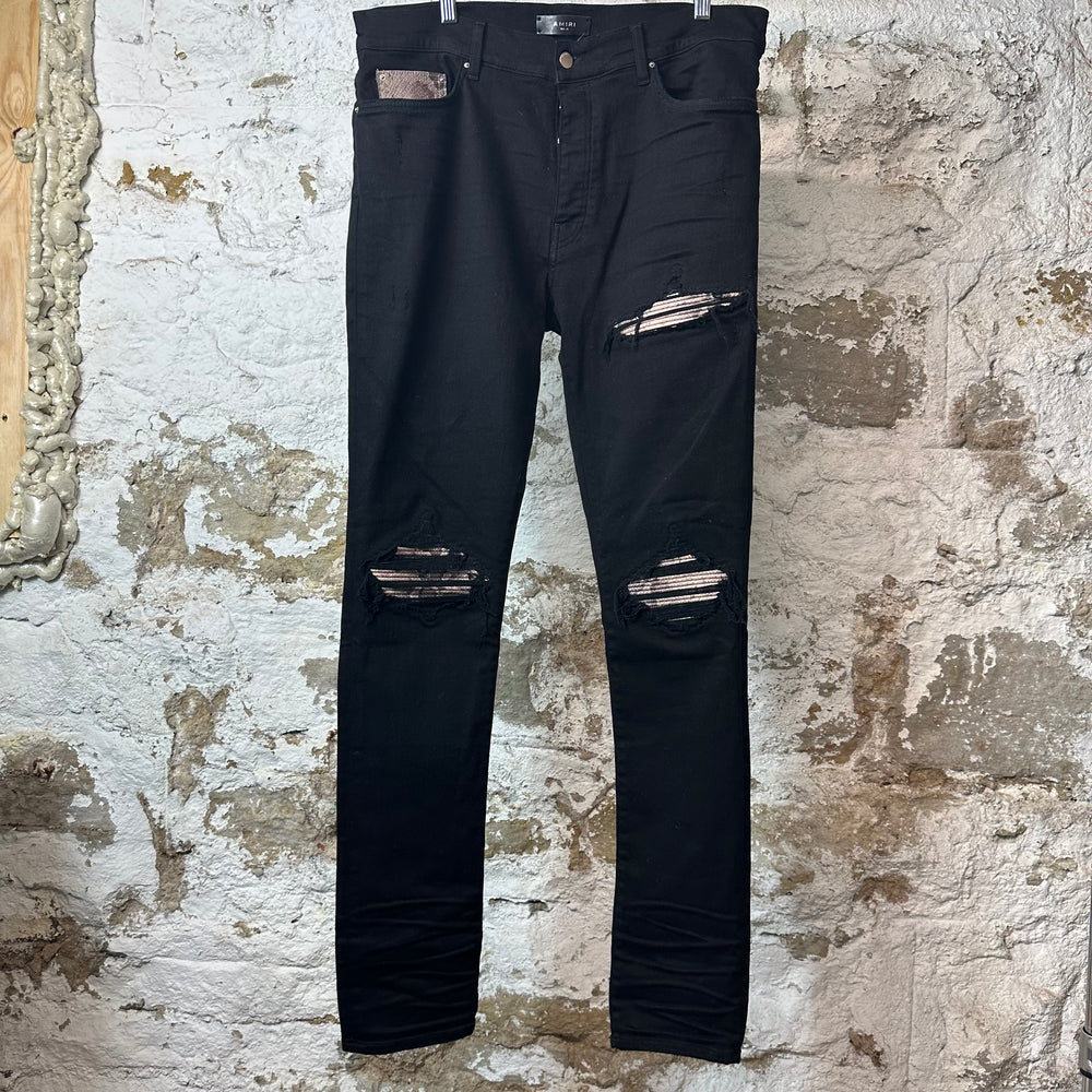 Amiri MX1 Brown Snakeskin Black Denim Jeans Sz 36