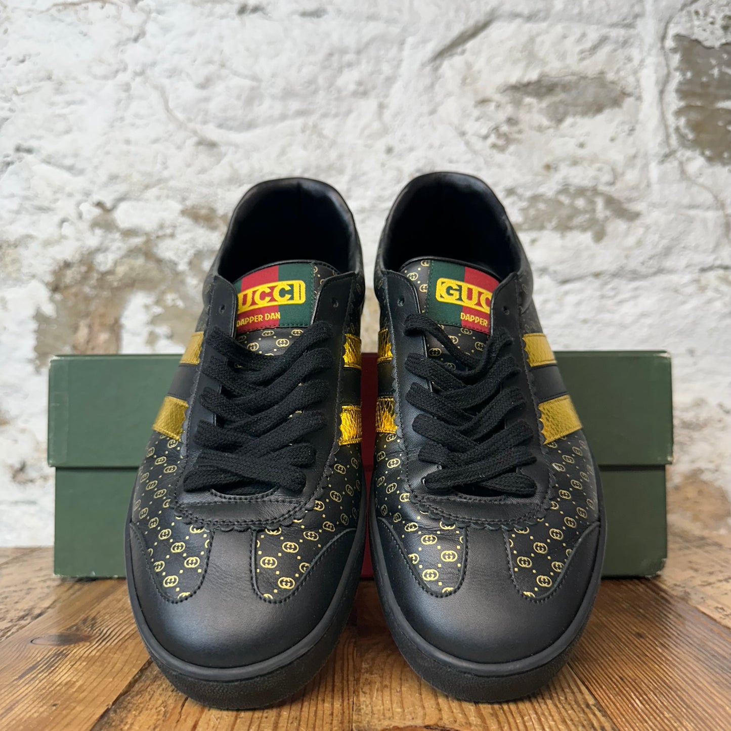 Gucci Dapper Dan Black Gold Ace Sneaker Sz 7.5