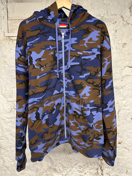 Supreme Blue Camo Small Box Logo Zip Up Hoodie Sz L DS