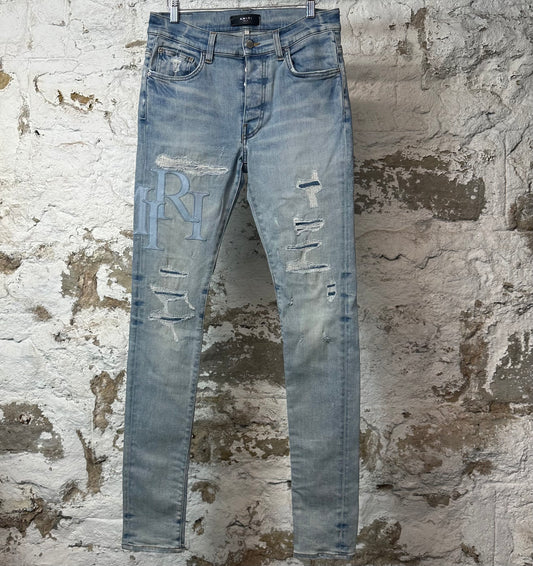 Amiri Blue Stagger Spell Blue Denim Jeans Sz 30