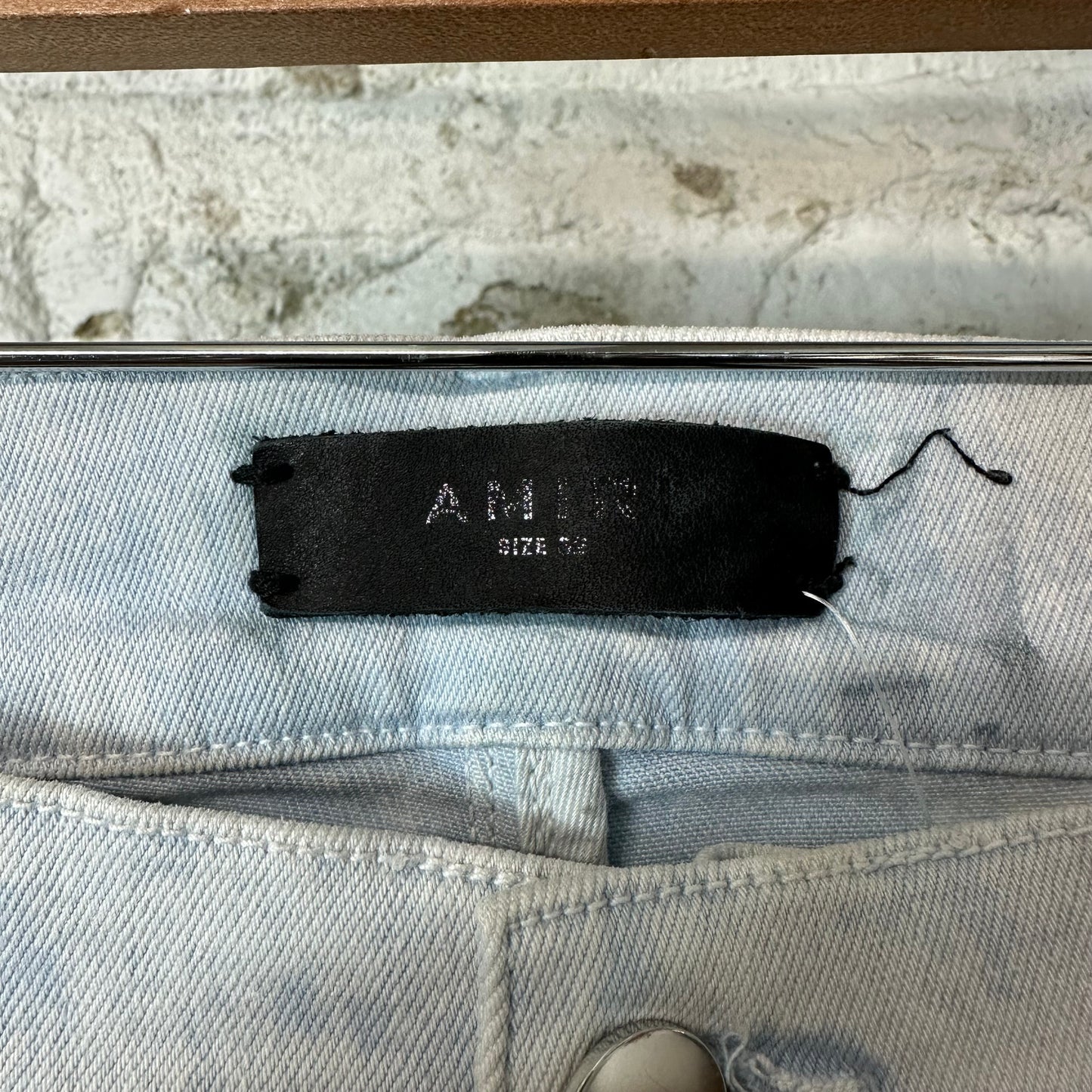 Amiri MX1 Blue Leather Mineral Wash Denim Jeans Sz 32