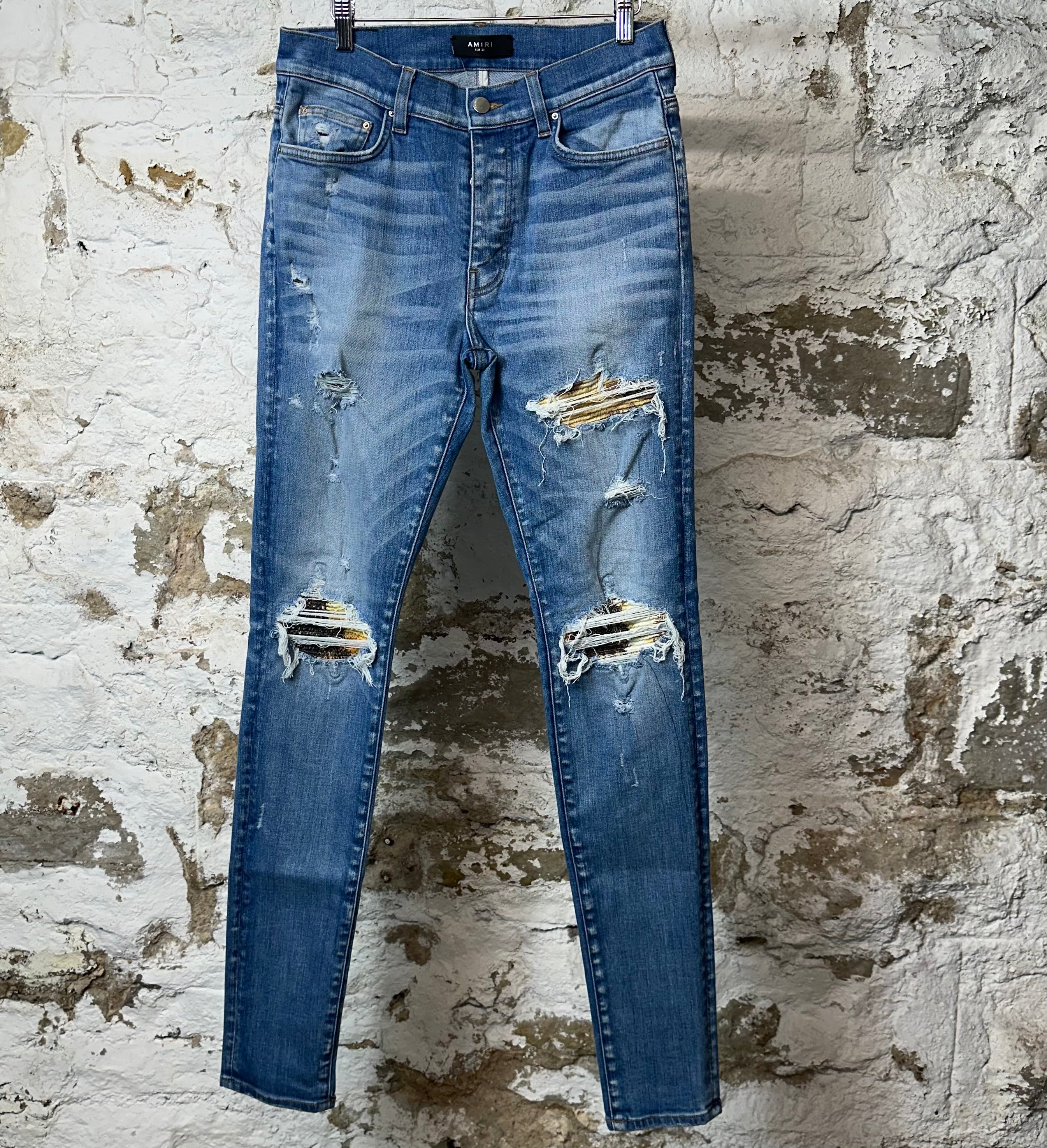 Amiri MX1 Aloha Patch Blue Denim Jeans Sz 32
