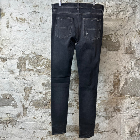 Amiri MX1 Black Paisley Thrasher Grey Denim Jeans Sz 34