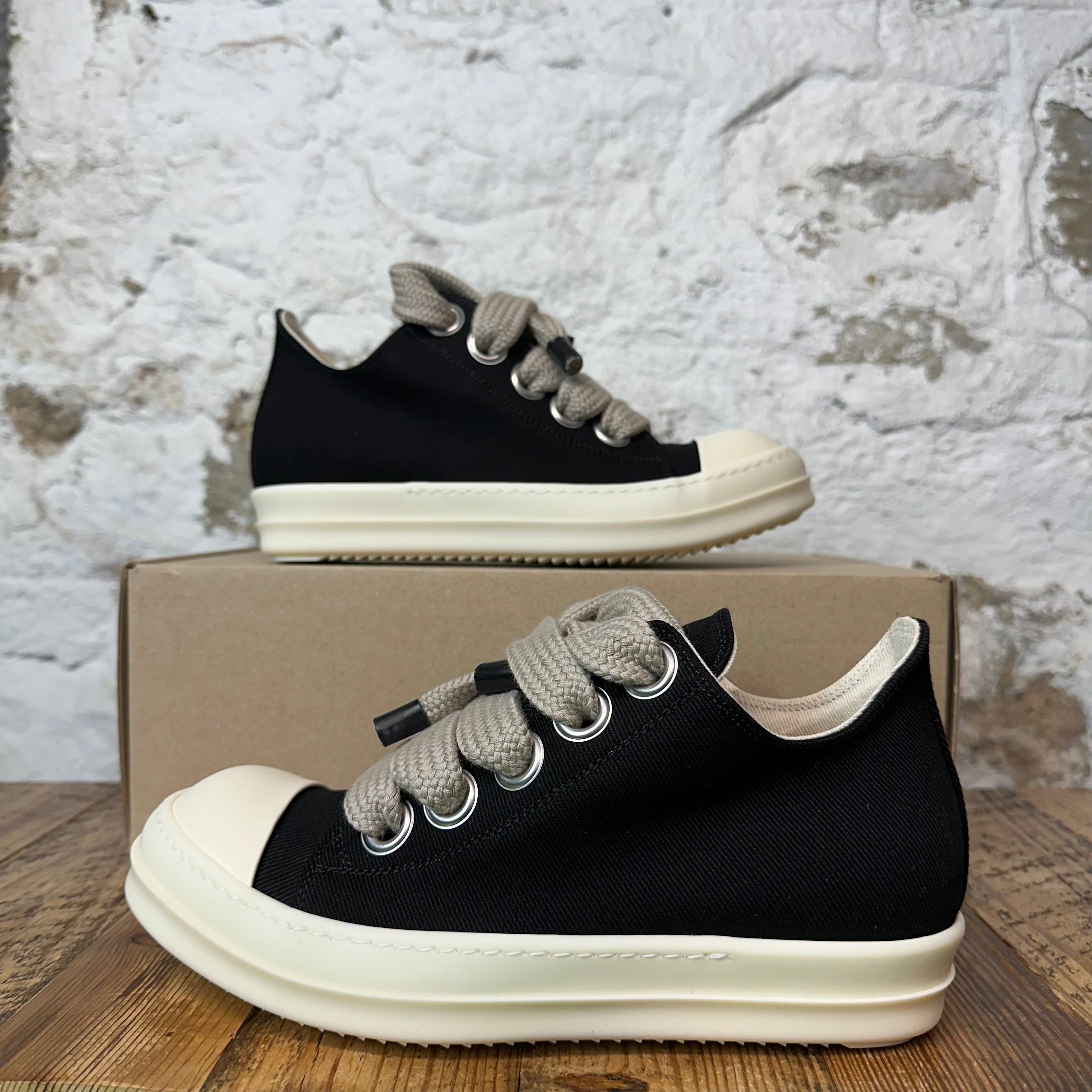 Rick Owens Jumbo Lace Black Canvas Milk Sneaker