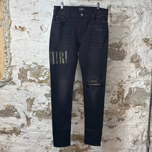 Amiri MX1 Camo Spell Black Denim Jeans Sz 36