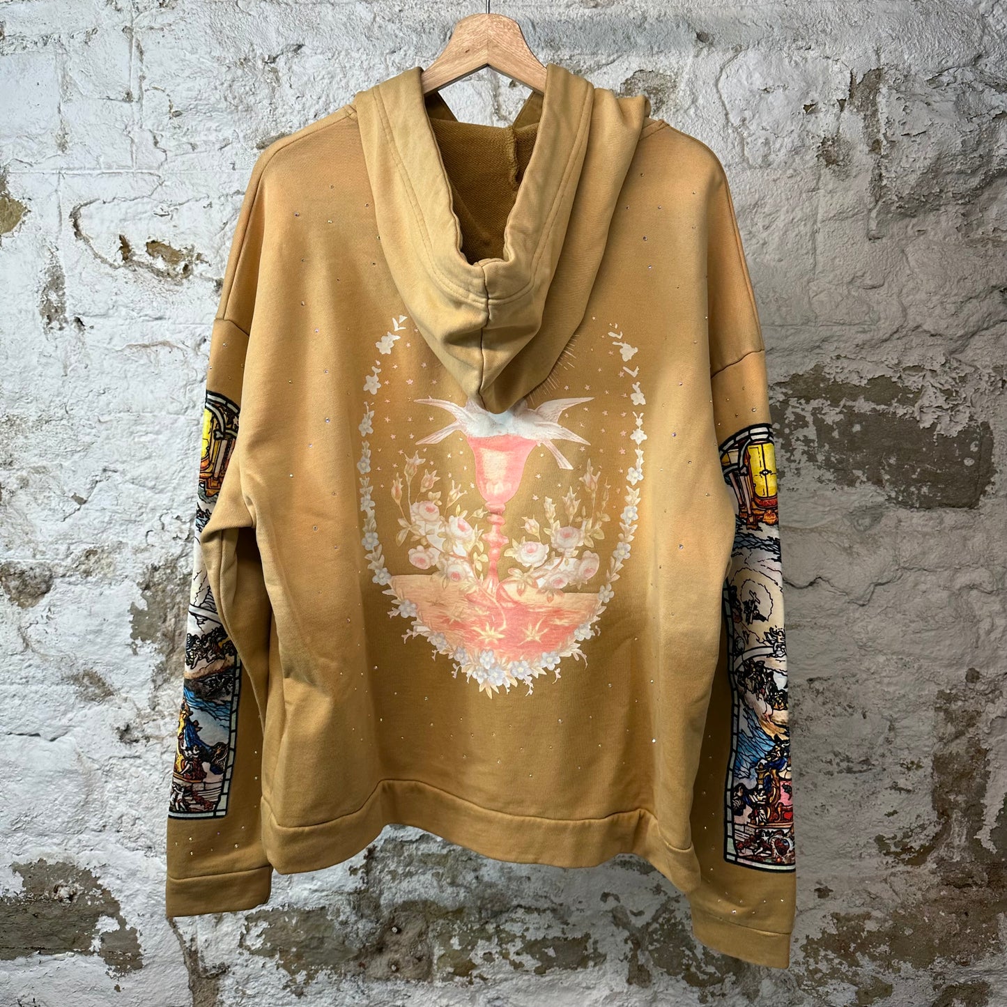 Who Decides War Stained Glass Crystal Hoodie Tan Sz M
