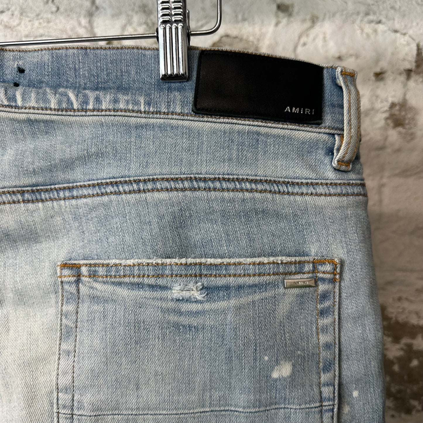 Amiri MX1 White Canvas Bleached Blue Denim Jeans Sz 38