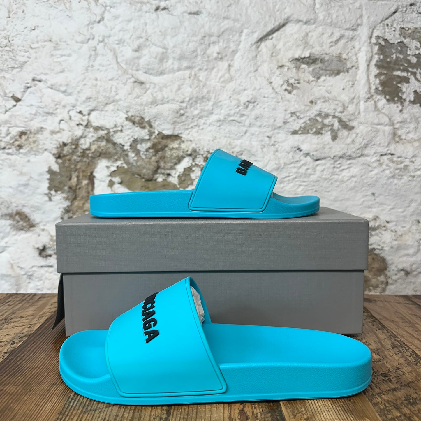 Balenciaga Turquoise Black Rubber Slide