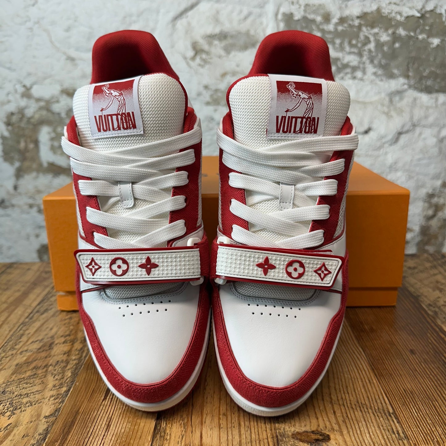 Louis Vuitton Red White Strap Trainer Sneaker Sz 10 (8.5LV)