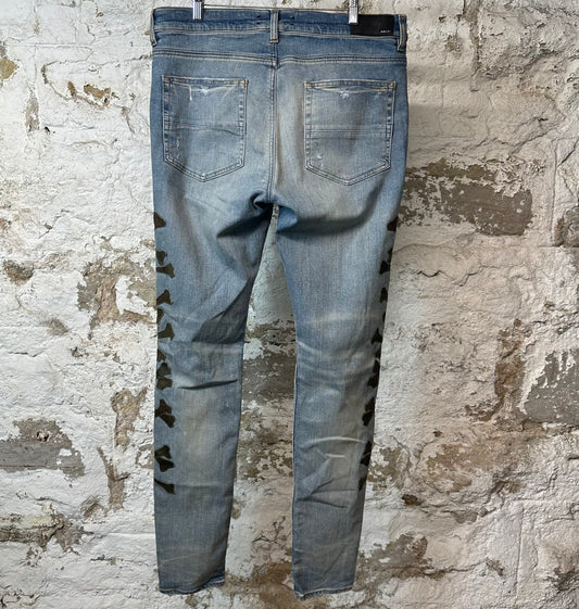 Amiri Camo Bones Blue Denim Jeans Sz 36