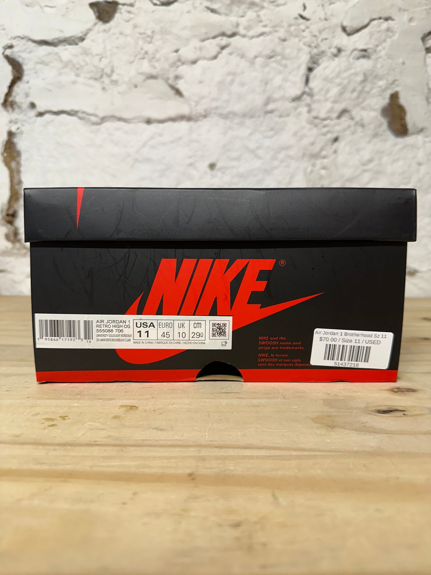 Air Jordan 1 High Brotherhood Sz 11