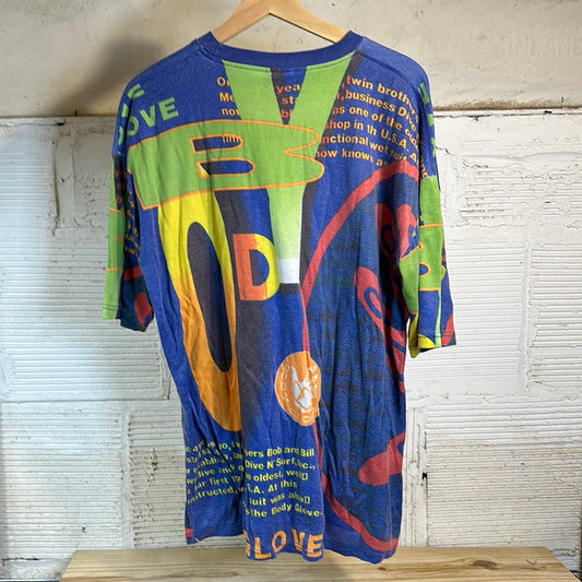 Body Glove All Over Blue Green Print Tee Sz XL