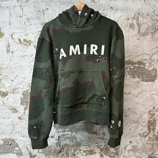 Amiri White Spell Hoodie Green Camo Sz M