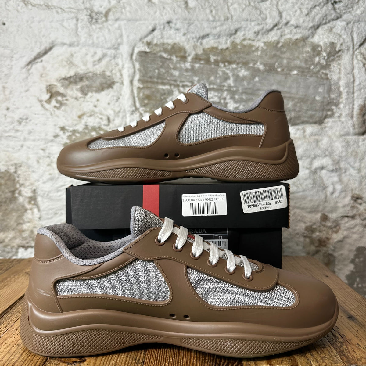 Prada Americas Cup Brown Rubber Grey Sneaker Sz 9 (42)