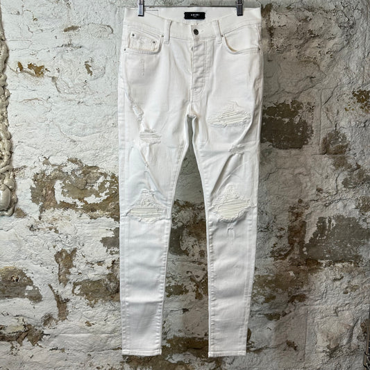 Amiri MX1 White Leather White Denim Jeans Sz 32