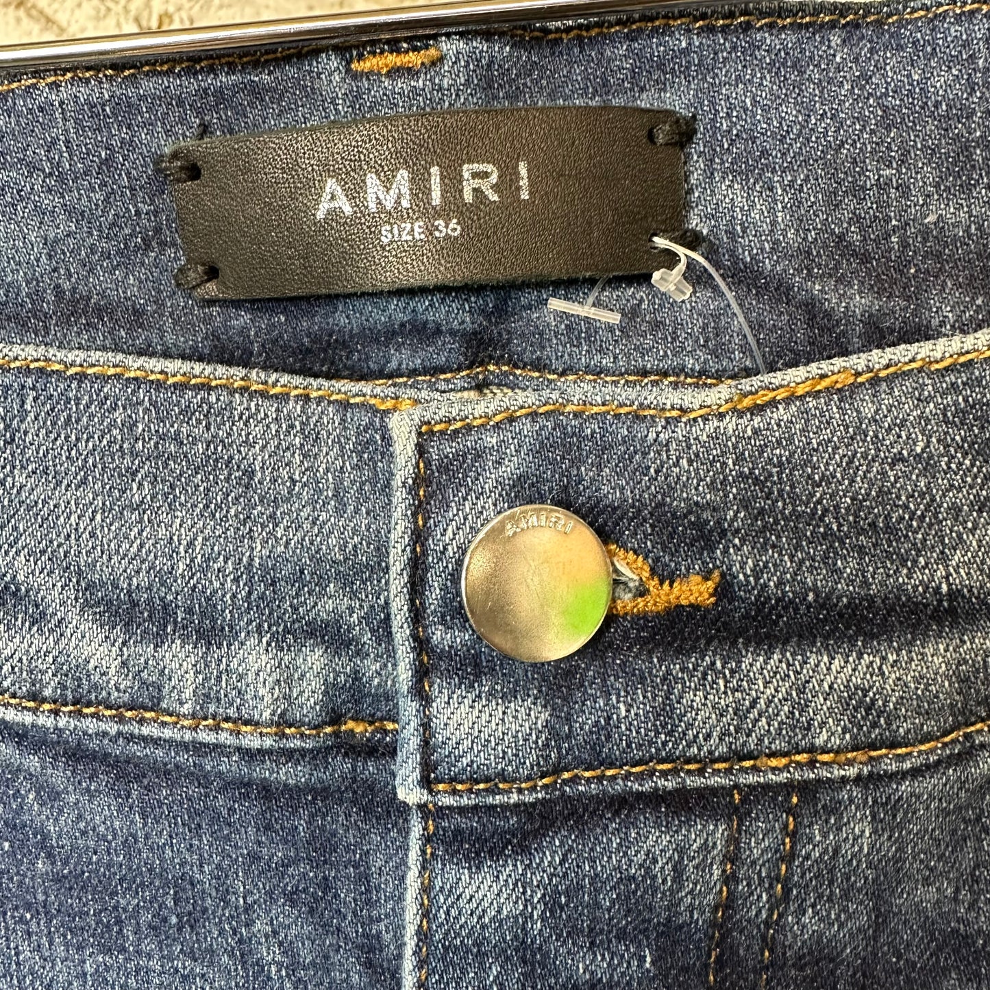Amiri Knee Rip Shotgun Dark Blue Denim Jeans Sz 36