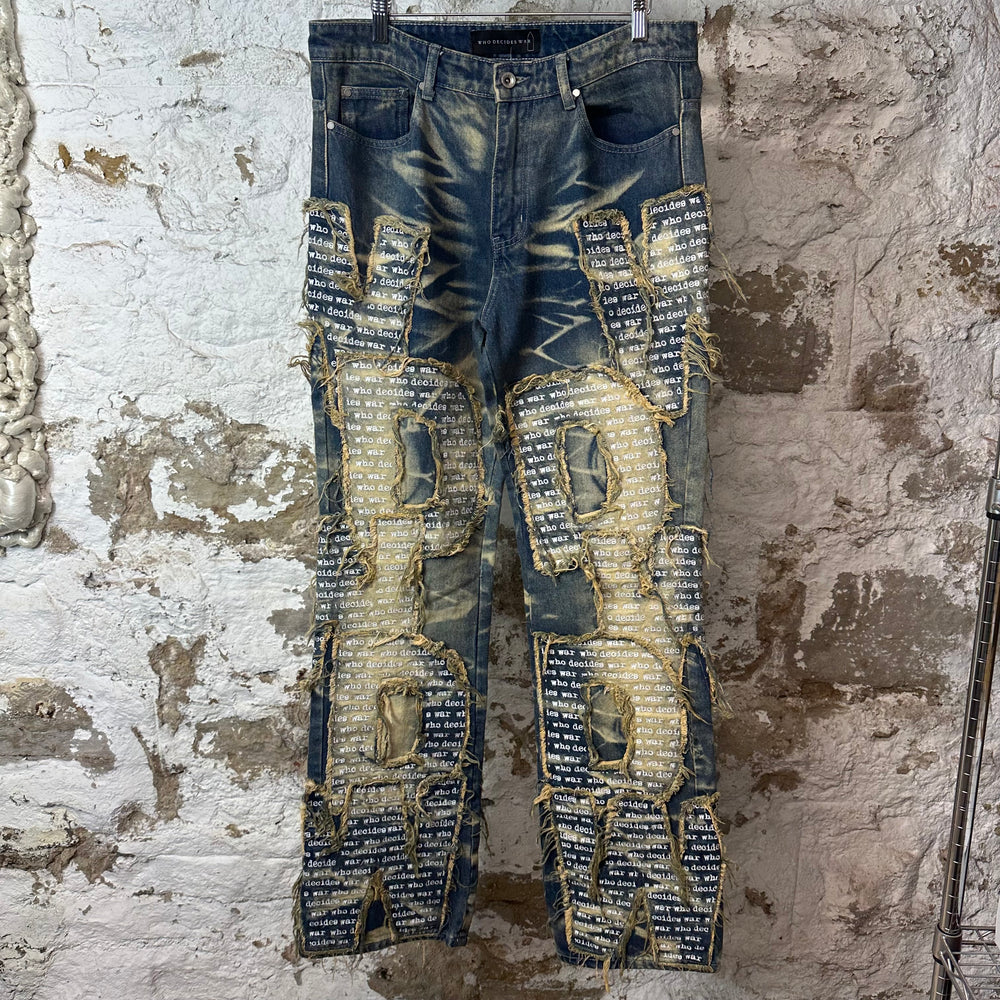 Who Decides War Overlay Scripture Blue Denim Jeans Sz 32