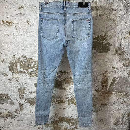 Amiri Knee Rip Shotgun Washed Blue Denim Jeans Sz 32