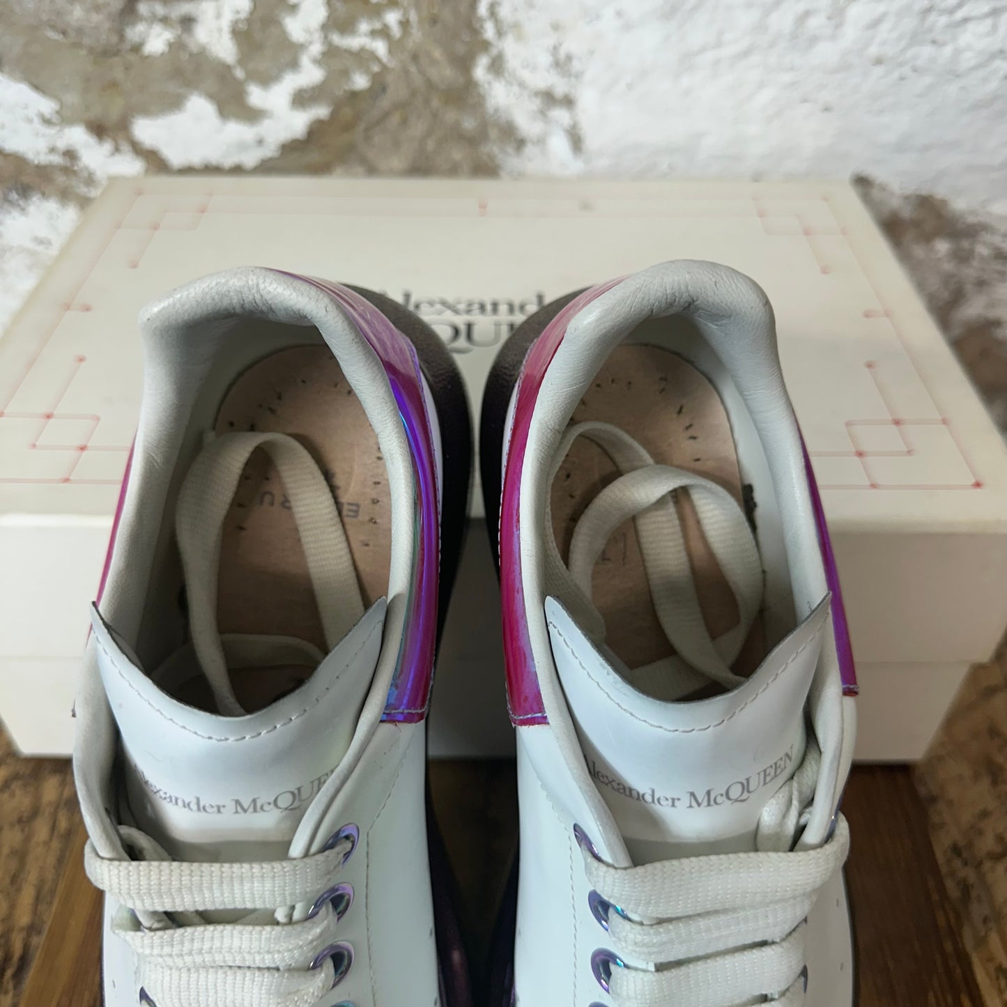 Alexander Mcqueen Iridescent Pink Tab White Sneaker Sz 7 (40)