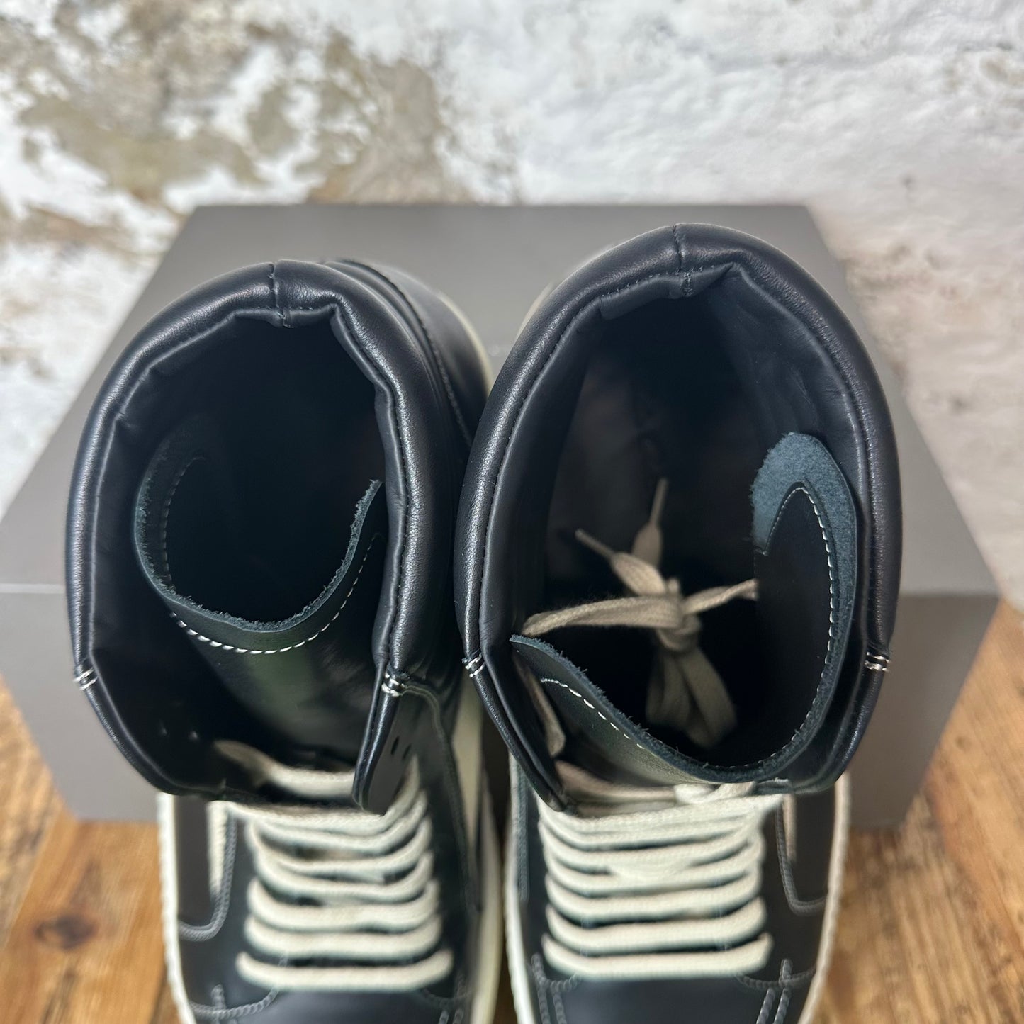 RIck Owens High Vintage Black Leather Milk Sneaker Sz 13 (46) DS
