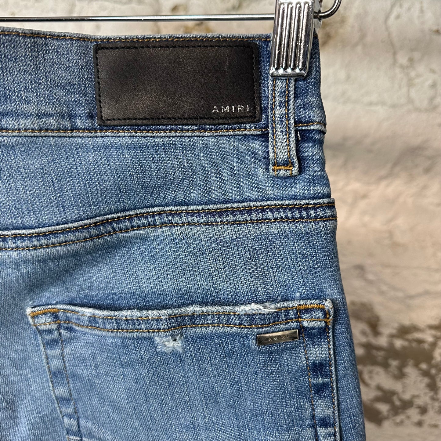 Amiri Knee Hole Plain Blue Denim Jeans Sz 31