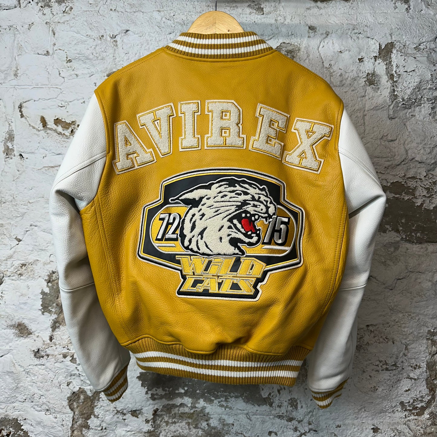 Avirex Wild Cats Yellow White Leather Jacket Sz S