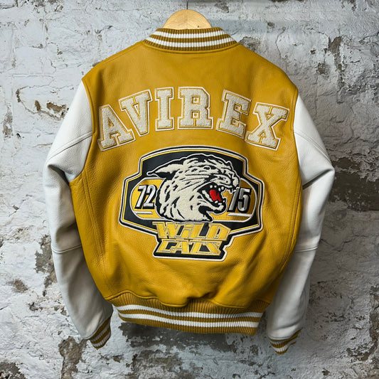 Avirex Wild Cats Yellow White Leather Jacket Sz S