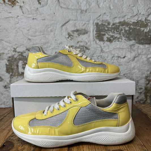 Prada Americas Cup Limone Patent Grey White Sneaker Sz 9.5