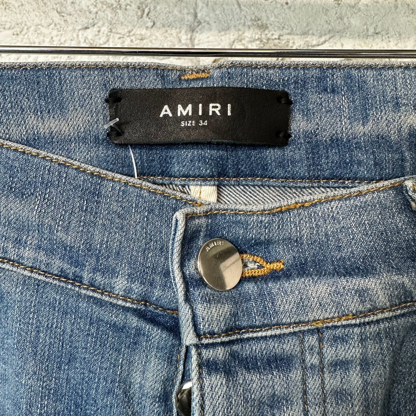 Amiri MX1 Cream Suede Blue Denim Jeans Sz 34