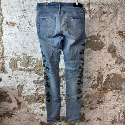 Amiri Green Camo Bones Blue Denim Jeans Sz 33
