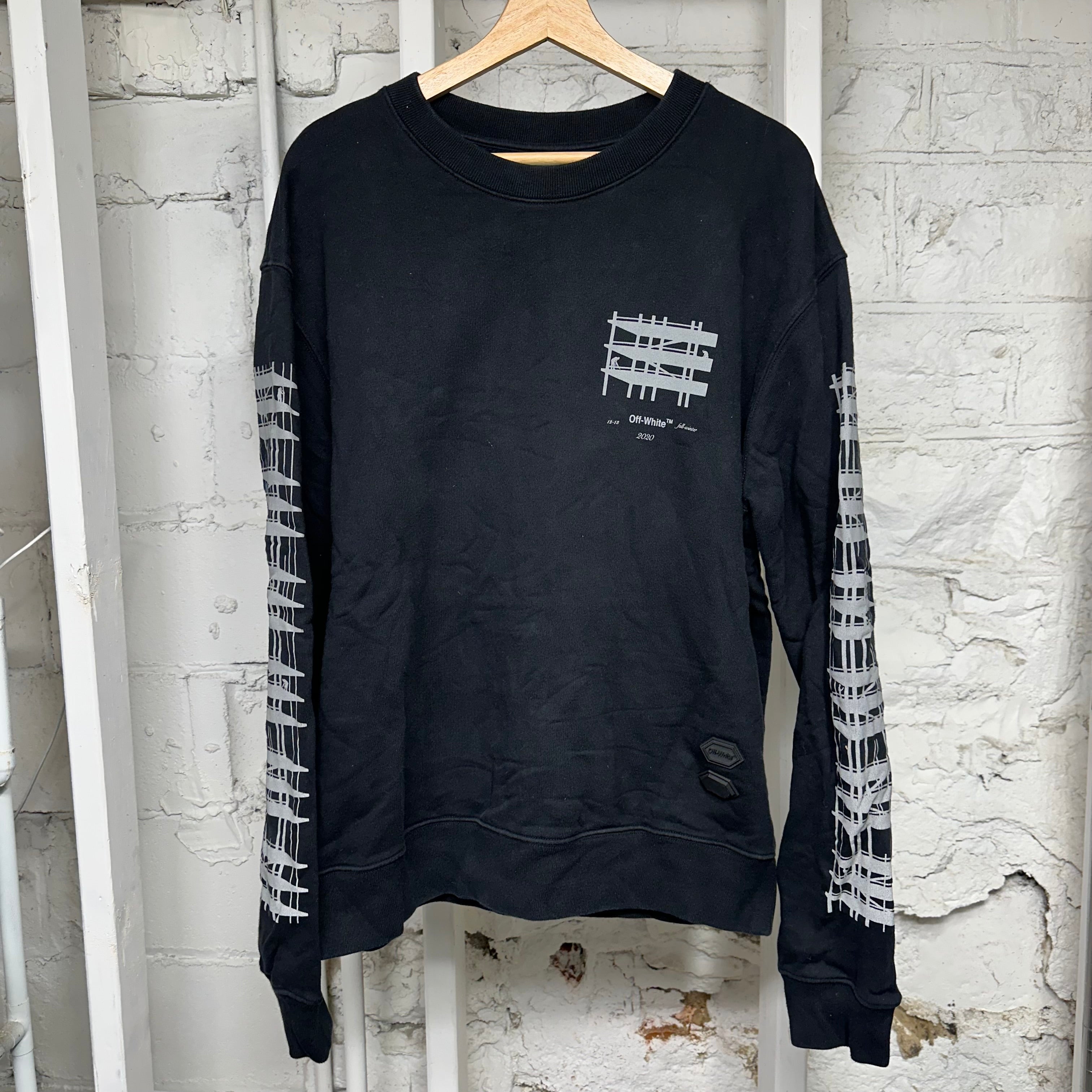Off-White Black Grey Construction Crewneck Sz L