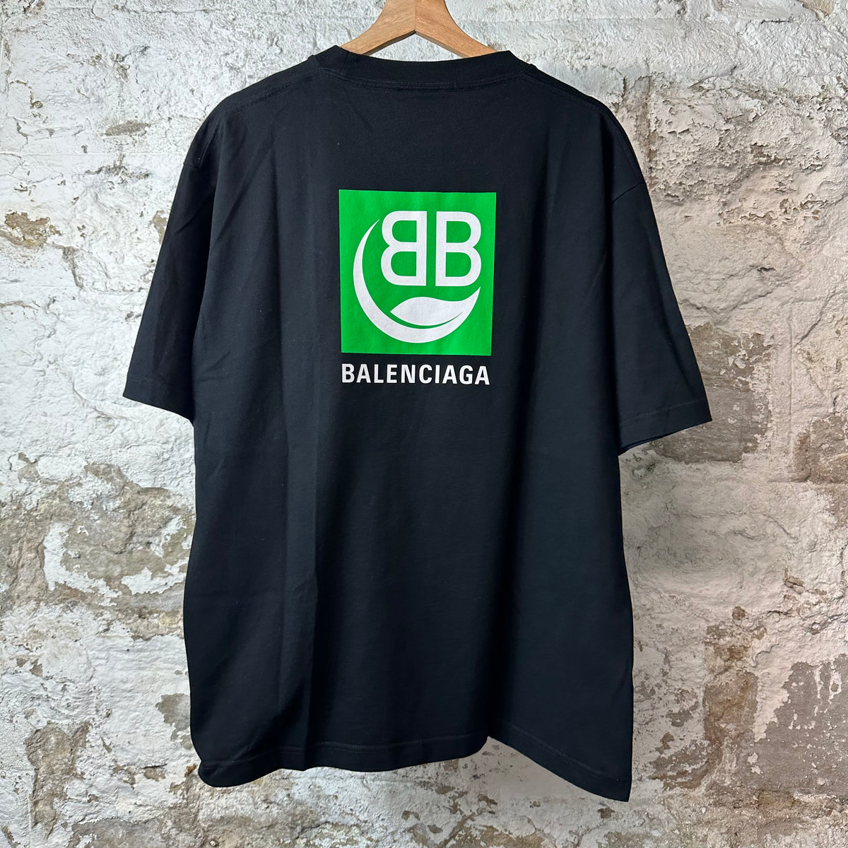 Balenciaga Green Leaf Logo Black T-Shirt Sz XL