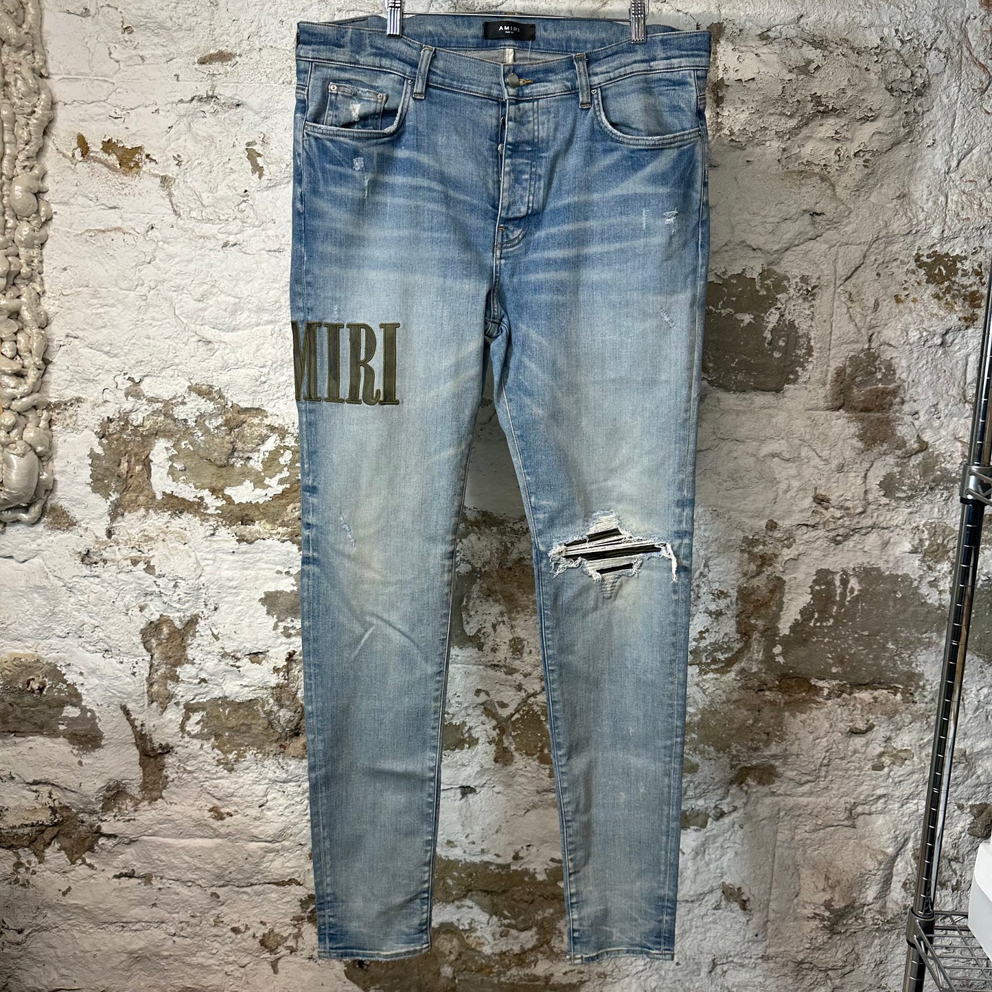 Amiri MX1 Camo Spell Blue Denim Jeans Sz 38