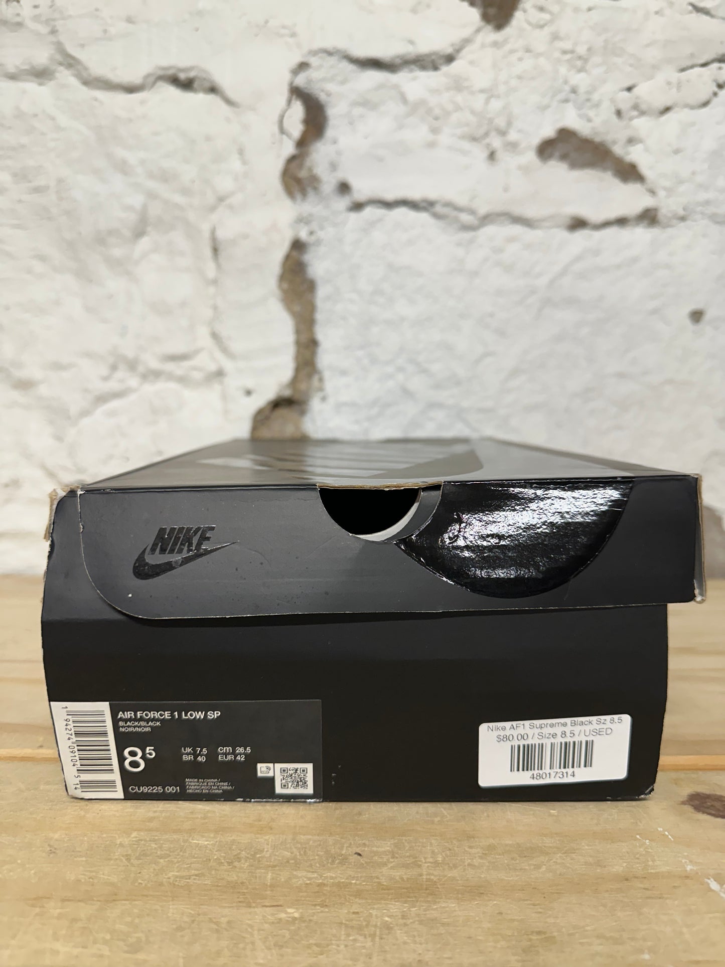 Nike Air Force 1 Low Supreme Black Sz 8.5