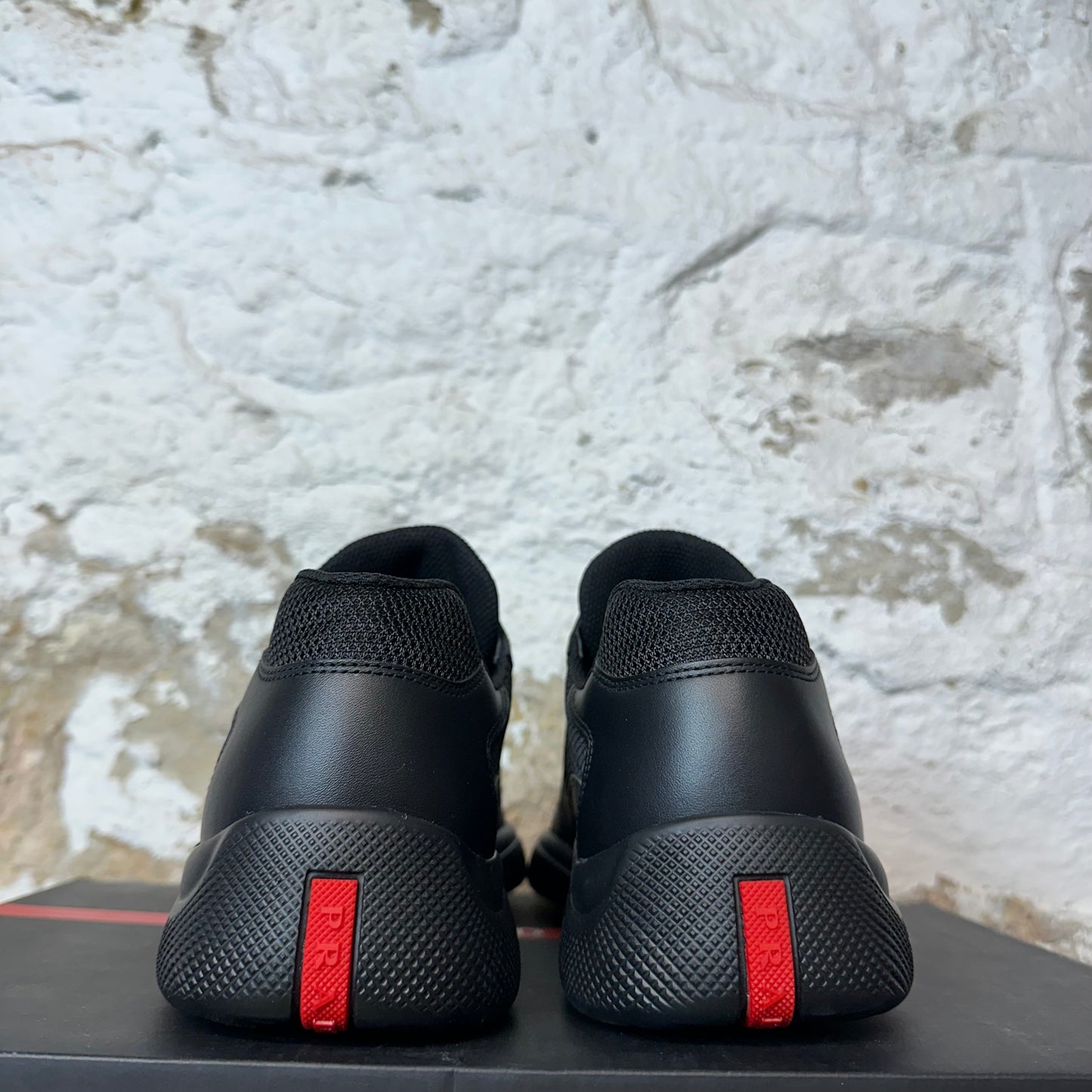 Prada Americas Cup Nero Leather Sneaker Sz 8 DS