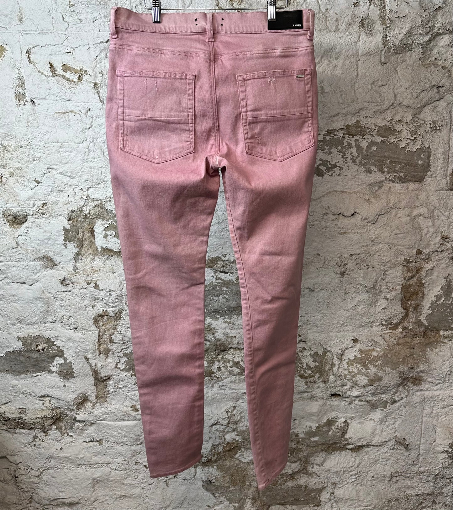 Amiri MX1 Pink Leather Pink Denim Jeans Sz 34