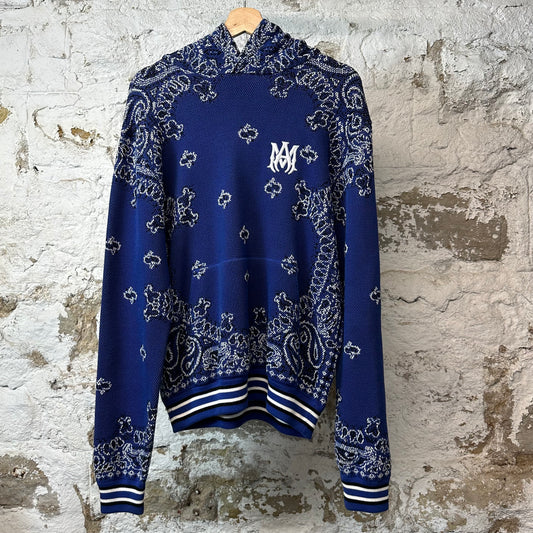 Amiri Blue Paisley Knit Hoodie Sz S