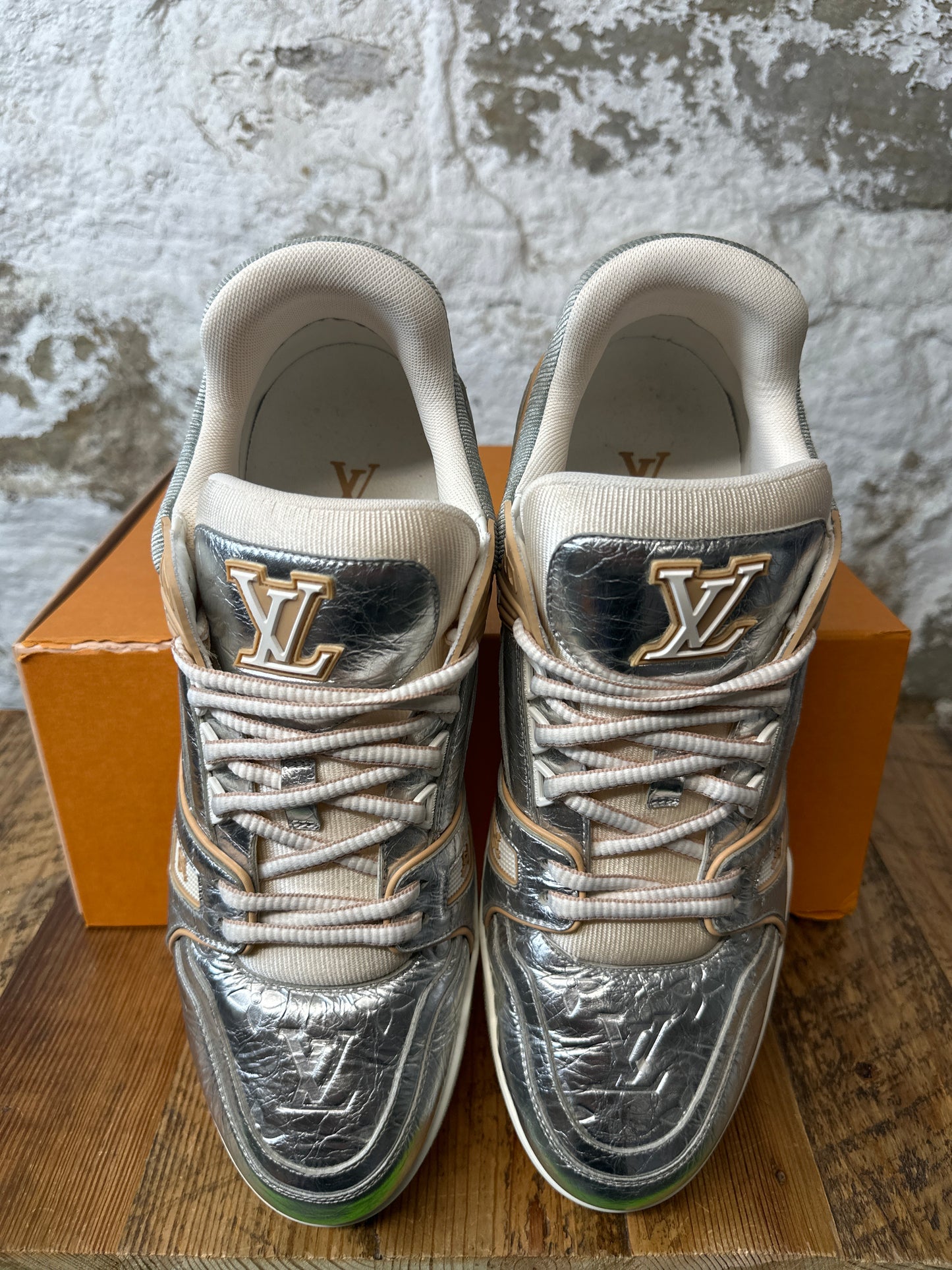 Louis Vuitton Tan Silver Trainer Sz 11.5 (10LV)