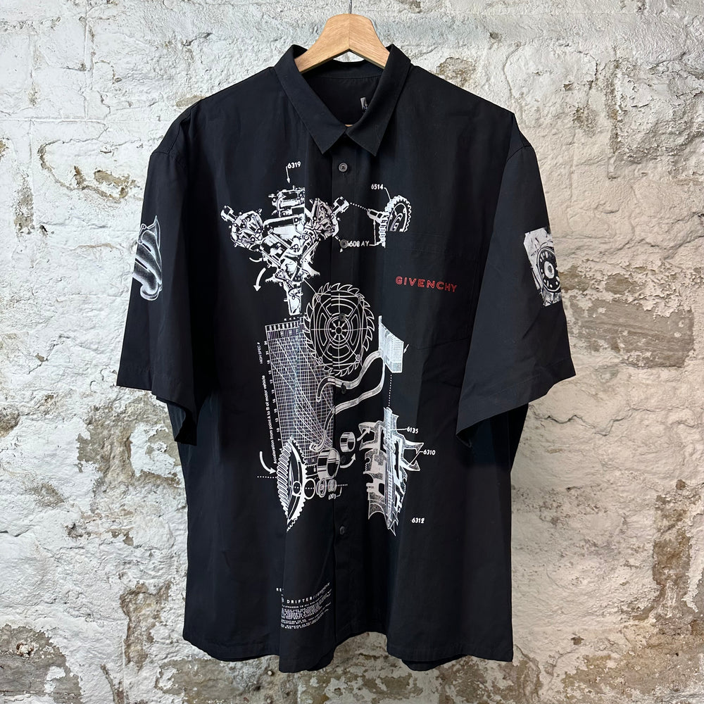 Givenchy Poplin Schematics Button Up Shirt Black Sz XXL