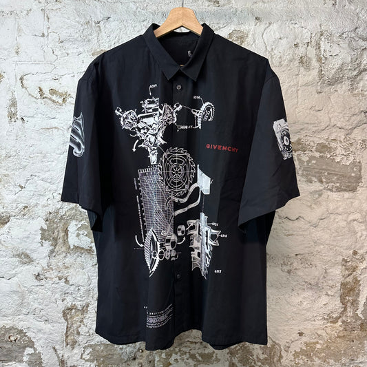 Givenchy Poplin Schematics Button Up Shirt Black Sz XXL