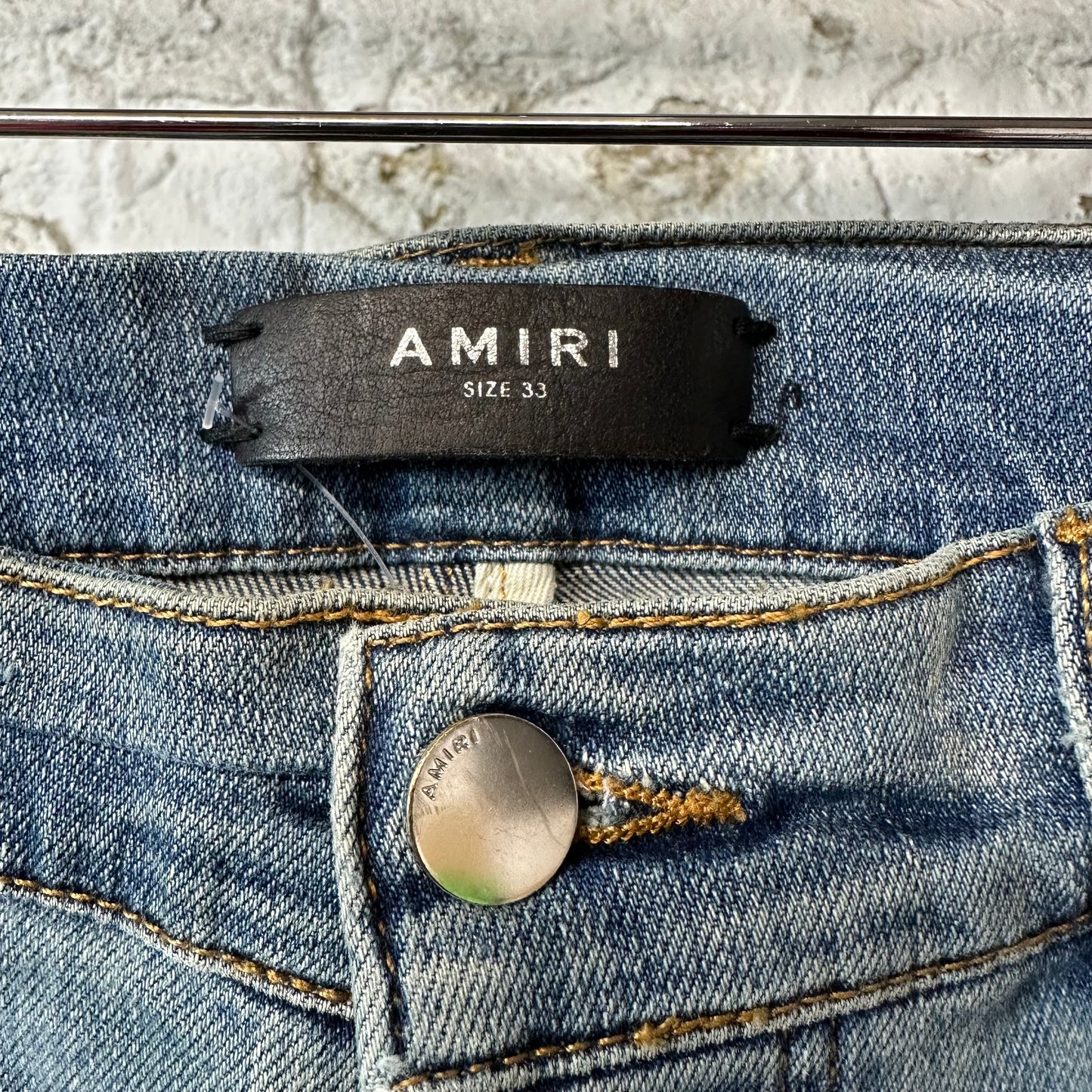 Amiri MX1 Brown Acid Patch Blue Denim Jeans Sz 33
