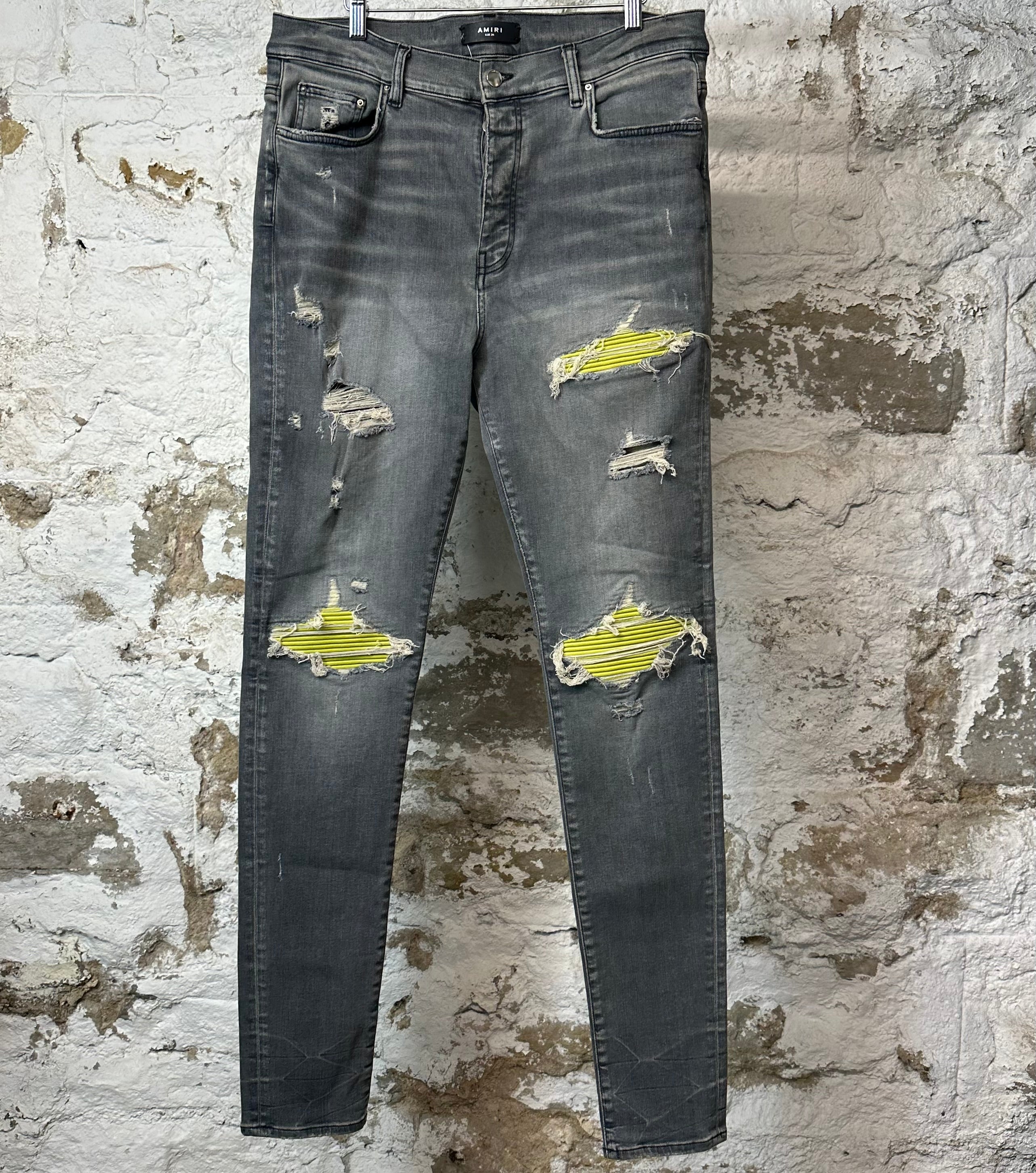 Amiri MX1 Neon Suede Grey Denim Jeans Sz 36