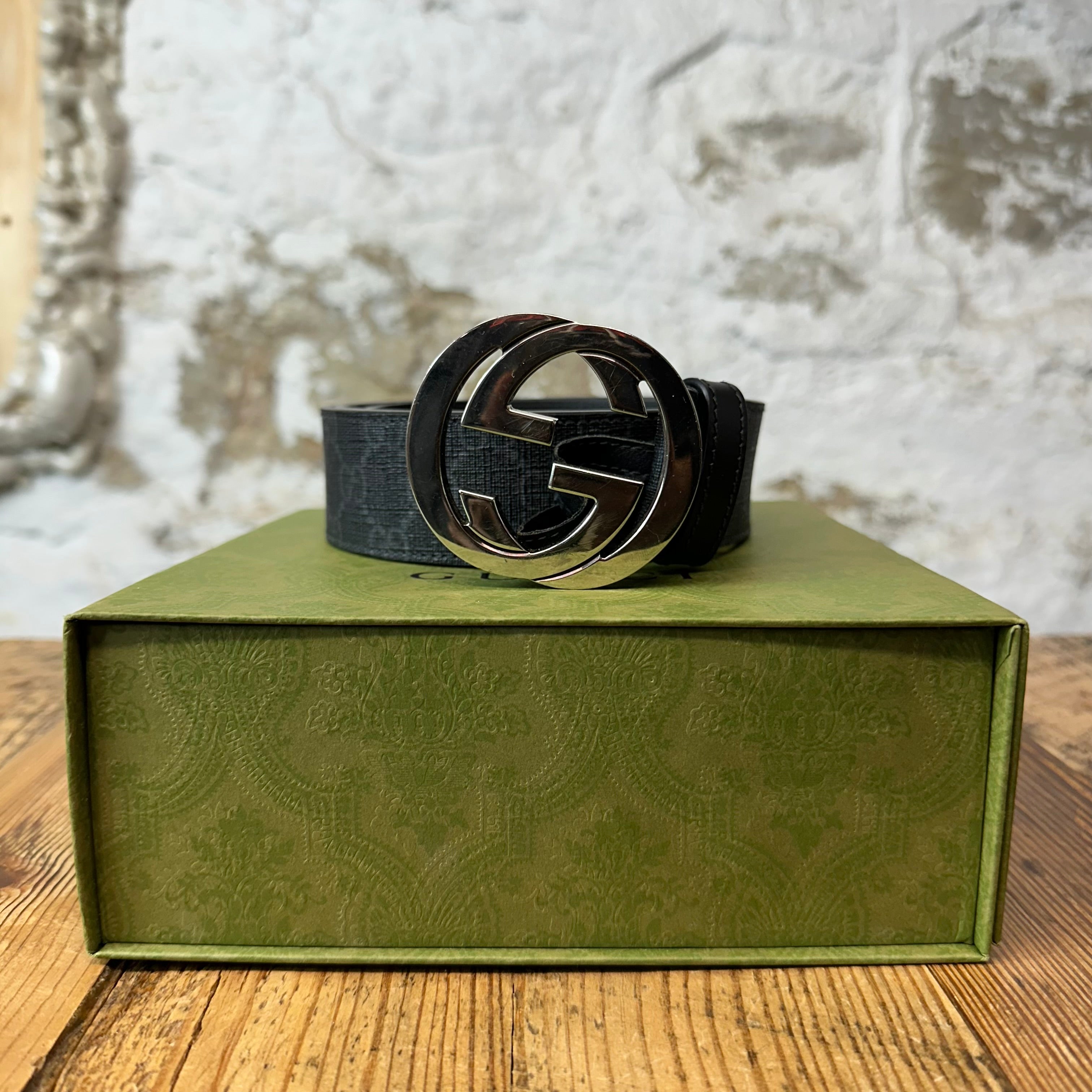 Gucci Black GG Monogram Belt Sz (95/38) W/ Box