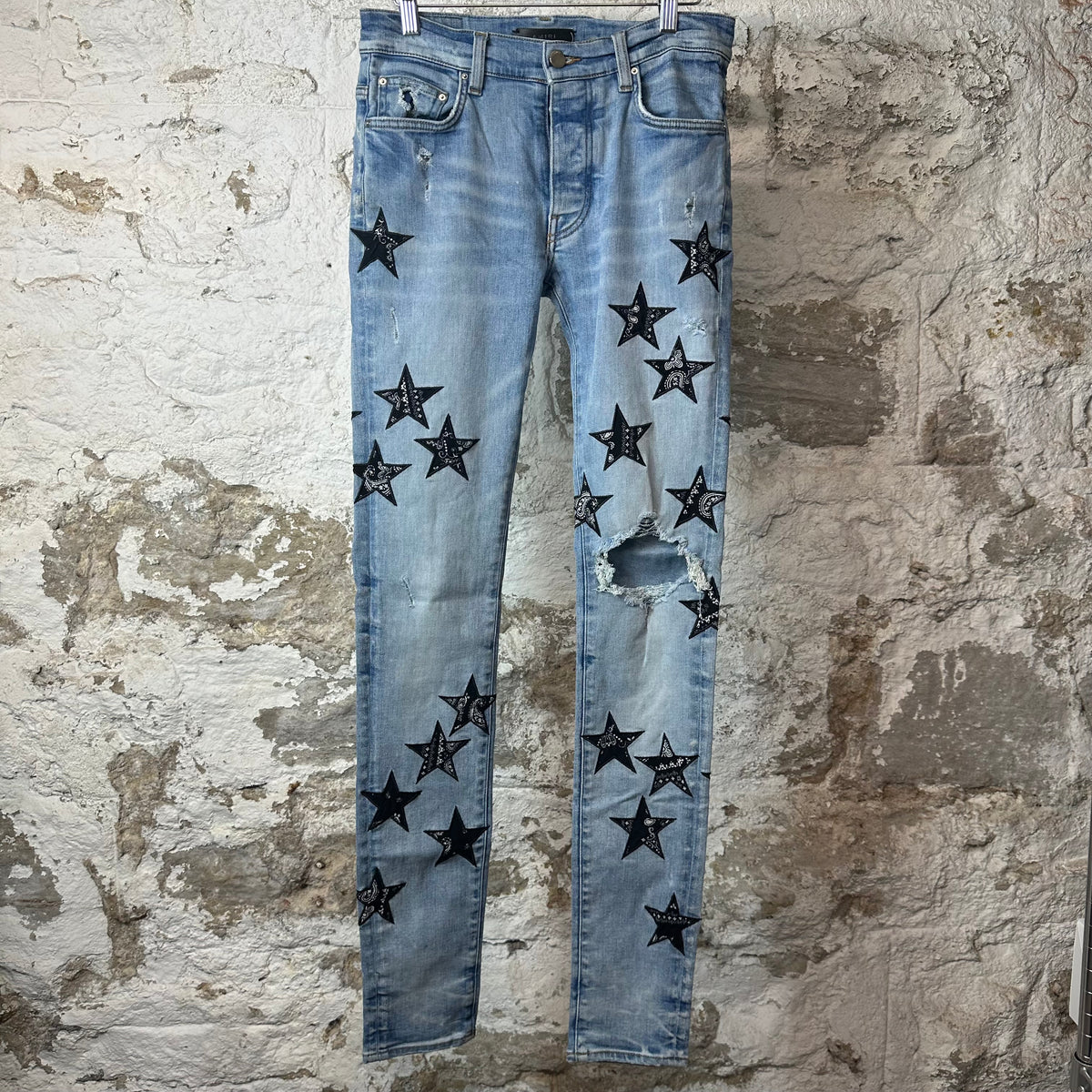 Amiri Black Paisley Star Blue Denim Jeans Sz 28